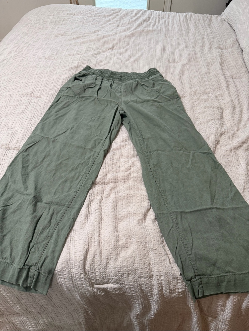 Briggs New York Olive Green Wide-Leg Pull-On Linen Pants